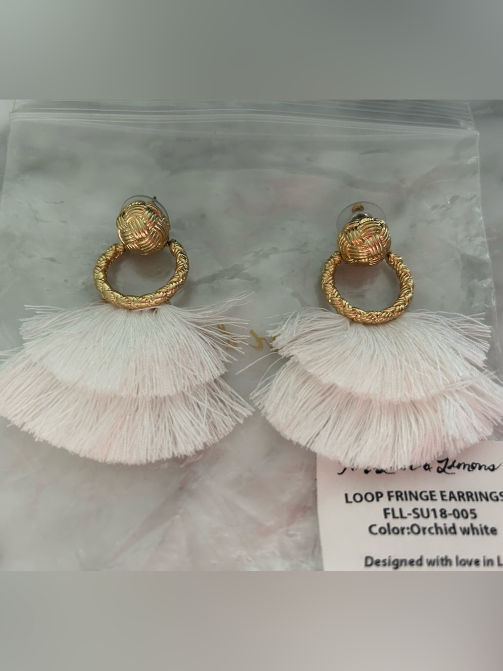 For Love And Lemons Loop Fringe Earrings White/Gold